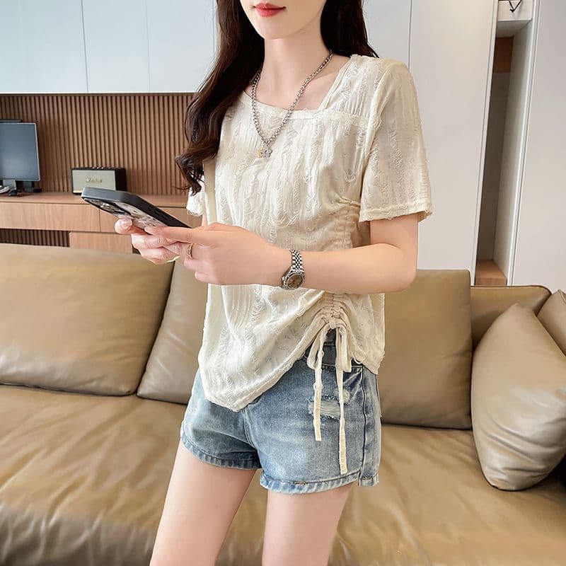 실사 반팔 티셔츠 여름 새로운 루즈핏 패션 다용도 외국 가스 광장 칼라 펌프 로프 맨위 서비스 ins 트렌디 상세 이미지 12