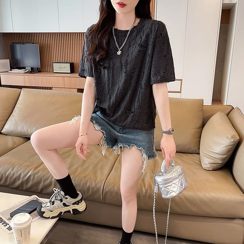 실사 반팔 티셔츠 여름 새로운 루즈핏 패션 다용도 외국 가스 라운드 넥 펌프 로프 맨위 서비스 ins 트렌디 상세 이미지 2