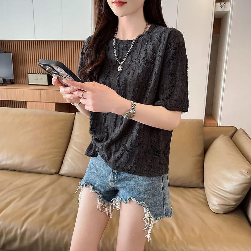 실사 반팔 티셔츠 여름 새로운 루즈핏 패션 다용도 외국 가스 라운드 넥 펌프 로프 맨위 서비스 ins 트렌디 상세 이미지 5