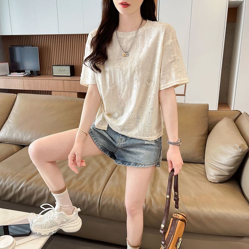 실사 반팔 티셔츠 여름 새로운 루즈핏 패션 다용도 외국 가스 라운드 넥 펌프 로프 맨위 서비스 ins 트렌디 상세 이미지 10