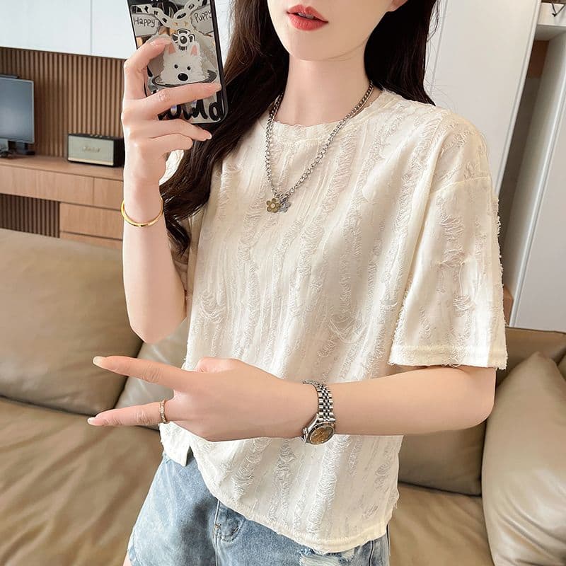 실사 반팔 티셔츠 여름 새로운 루즈핏 패션 다용도 외국 가스 라운드 넥 펌프 로프 맨위 서비스 ins 트렌디 상세 이미지 14