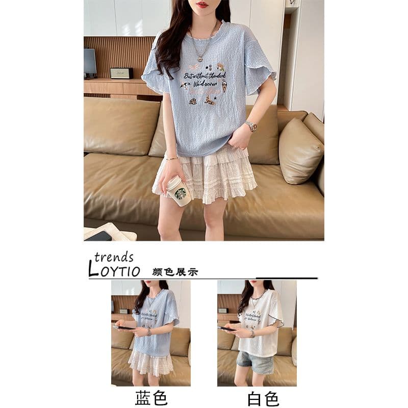 실사 반팔 티셔츠 여성 여름 새로운 루즈핏 패션 외국 가스 라운드 넥 만화 애니메이션 맨위 서비스 ins 트렌디 상세 이미지 2