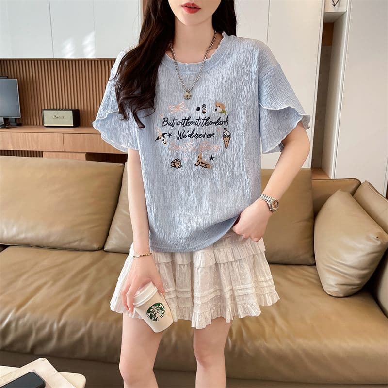 실사 반팔 티셔츠 여성 여름 새로운 루즈핏 패션 외국 가스 라운드 넥 만화 애니메이션 맨위 서비스 ins 트렌디 상세 이미지 4