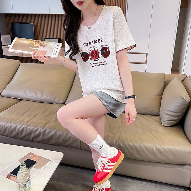 실사 반팔 티셔츠 여성 여름 새로운 루즈핏 패션 외국 가스 라운드 넥 디자인 센스 맨위 서비스 ins 트렌디 상세 이미지 7