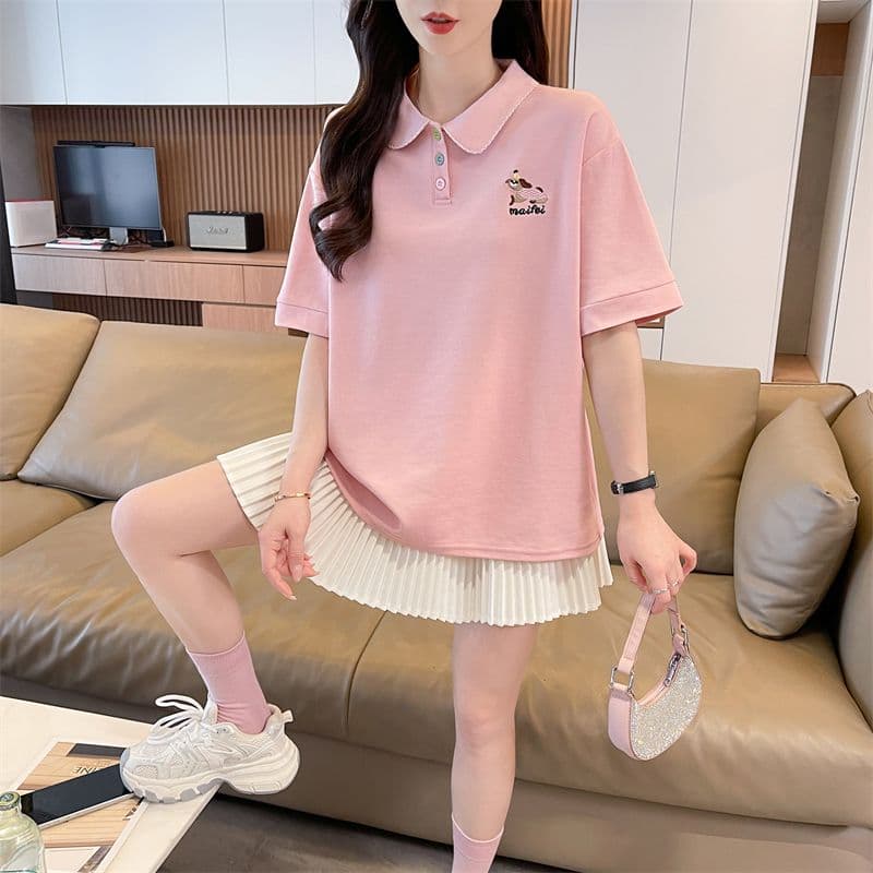 실사 반팔 티셔츠 여성 여름 새로운 루즈핏 패션 다용도 외국 가스 POLO 칼라 자수 ins 트렌디 상세 이미지 17