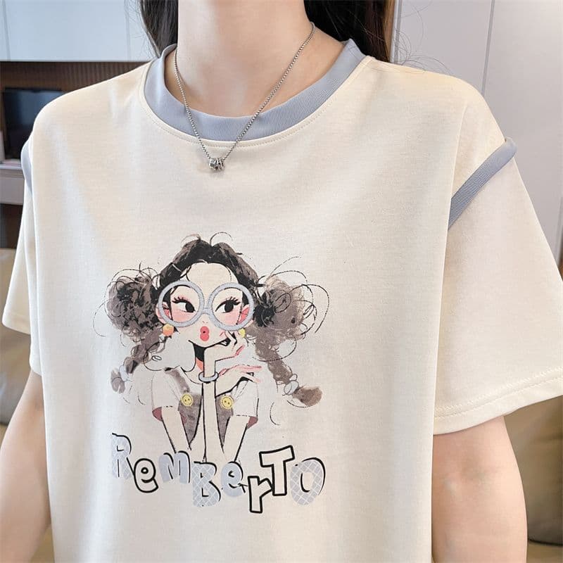 실사 반팔 티셔츠 여성 여름 새로운 루즈핏 패션 외국 가스 라운드 넥 디자인 센스 맨위 서비스 ins 트렌디 상세 이미지 3