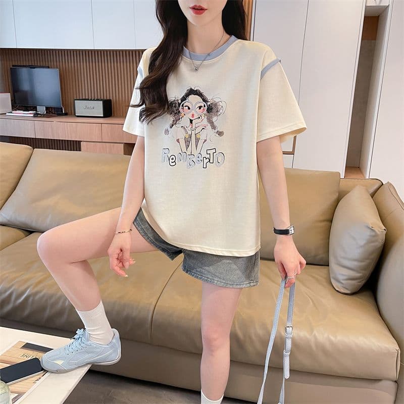실사 반팔 티셔츠 여성 여름 새로운 루즈핏 패션 외국 가스 라운드 넥 디자인 센스 맨위 서비스 ins 트렌디 상세 이미지 6