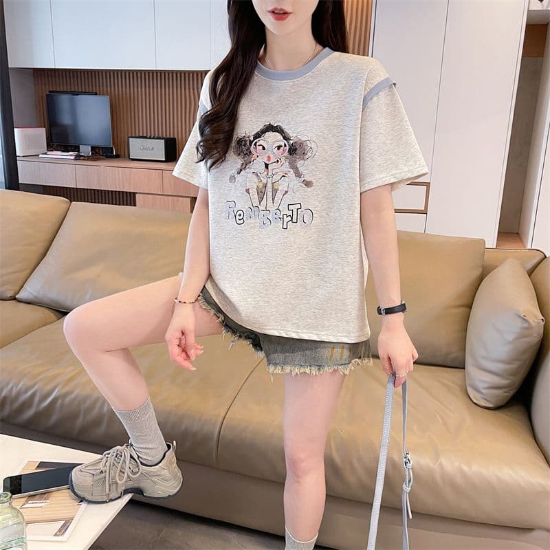 실사 반팔 티셔츠 여성 여름 새로운 루즈핏 패션 외국 가스 라운드 넥 디자인 센스 맨위 서비스 ins 트렌디 상세 이미지 11