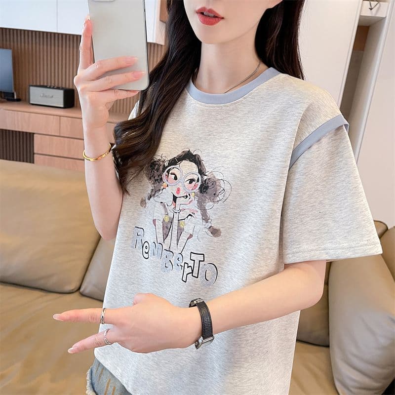 실사 반팔 티셔츠 여성 여름 새로운 루즈핏 패션 외국 가스 라운드 넥 디자인 센스 맨위 서비스 ins 트렌디 상세 이미지 13