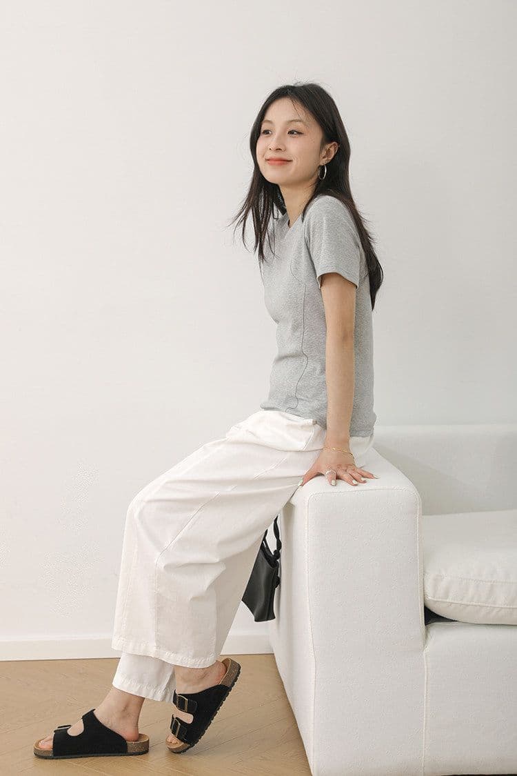 순면 여름 일본식 다용도 허리밴드 넓은 다리 캐주얼 바지 표지 넓적 다리 슬림해 보이는 야마모토 바지 작은 키 상세 이미지 20