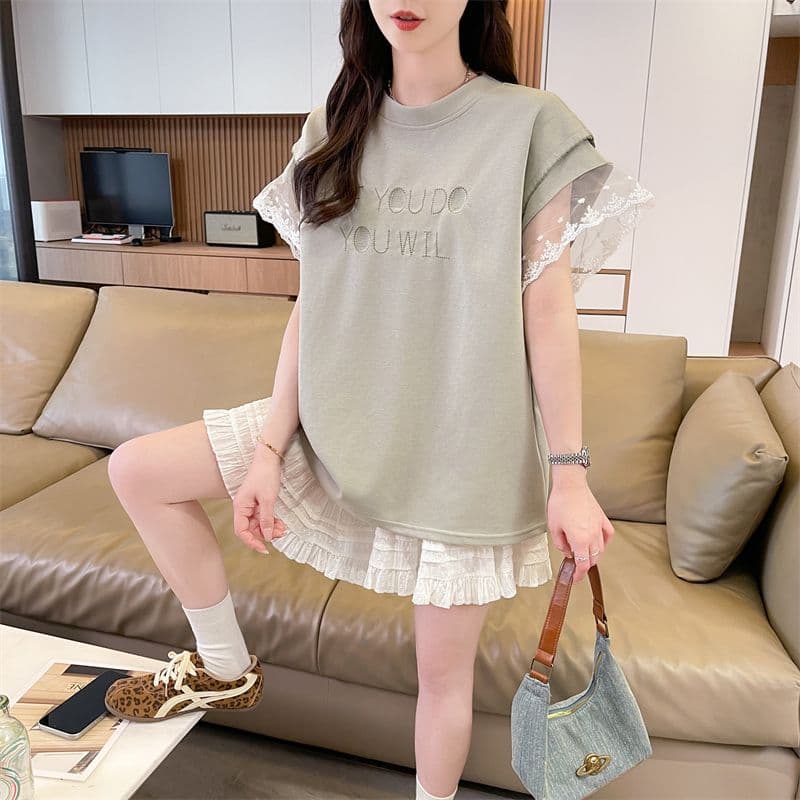 실사 남자 바 면 반팔 티셔츠 여성 여름 새로운 루즈핏 패션 다용도 외국 가스 라운드 넥 자수