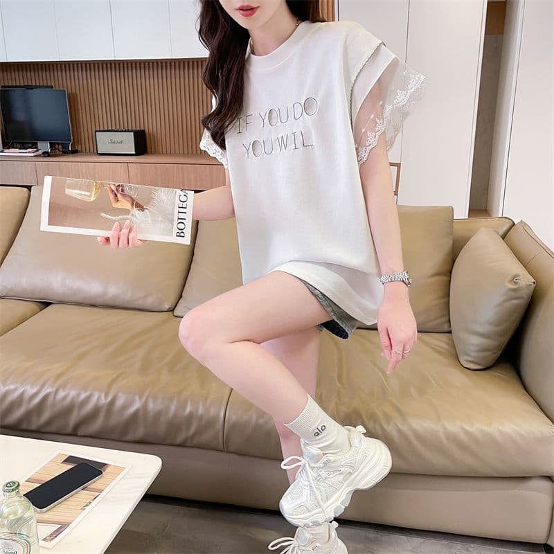 실사 남자 바 면 반팔 티셔츠 여성 여름 새로운 루즈핏 패션 다용도 외국 가스 라운드 넥 자수 이미지 5