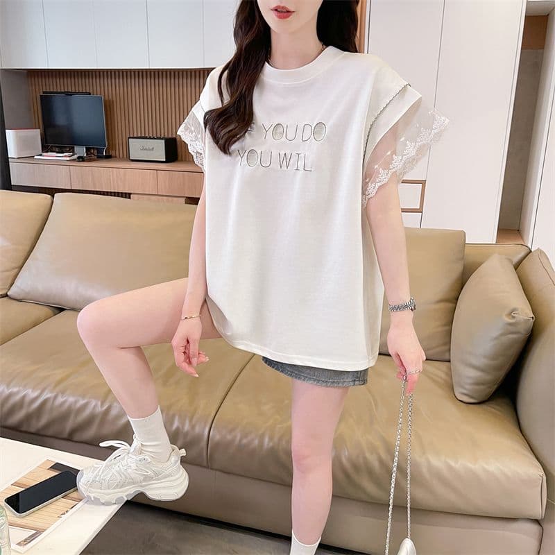 실사 남자 바 면 반팔 티셔츠 여성 여름 새로운 루즈핏 패션 다용도 외국 가스 라운드 넥 자수 상세 이미지 6