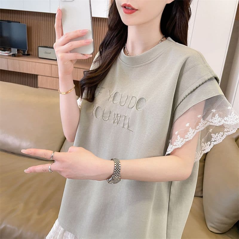 실사 남자 바 면 반팔 티셔츠 여성 여름 새로운 루즈핏 패션 다용도 외국 가스 라운드 넥 자수 상세 이미지 15