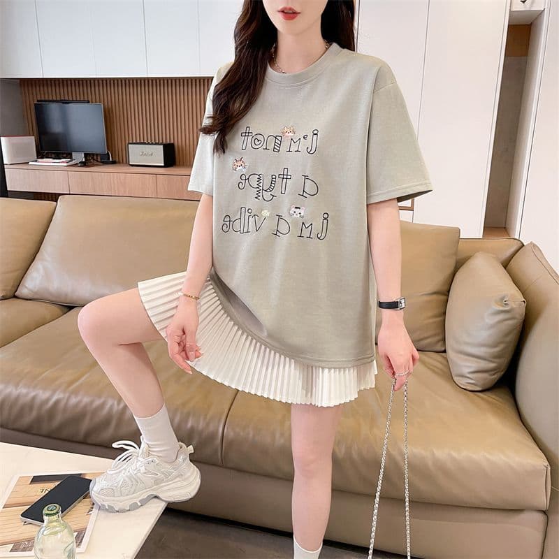 실사 남자 바 면 반팔 티셔츠 여성 여름 새로운 루즈핏 패션 다용도 외국 가스 라운드 넥 자수 상세 이미지 3