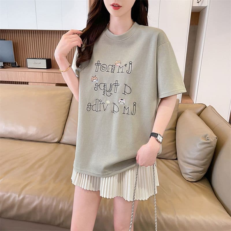 실사 남자 바 면 반팔 티셔츠 여성 여름 새로운 루즈핏 패션 다용도 외국 가스 라운드 넥 자수 상세 이미지 4