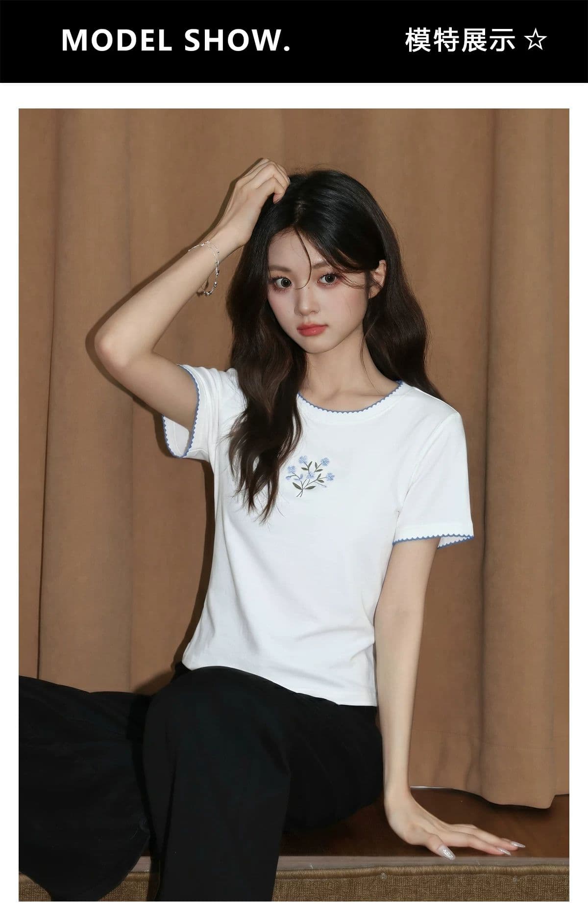 경관 그림 타이슨 원단 높은 품질 새로운 디자인 센스 화이트 라운드 넥 반팔 티셔츠 여성 여름 상세 이미지 4
