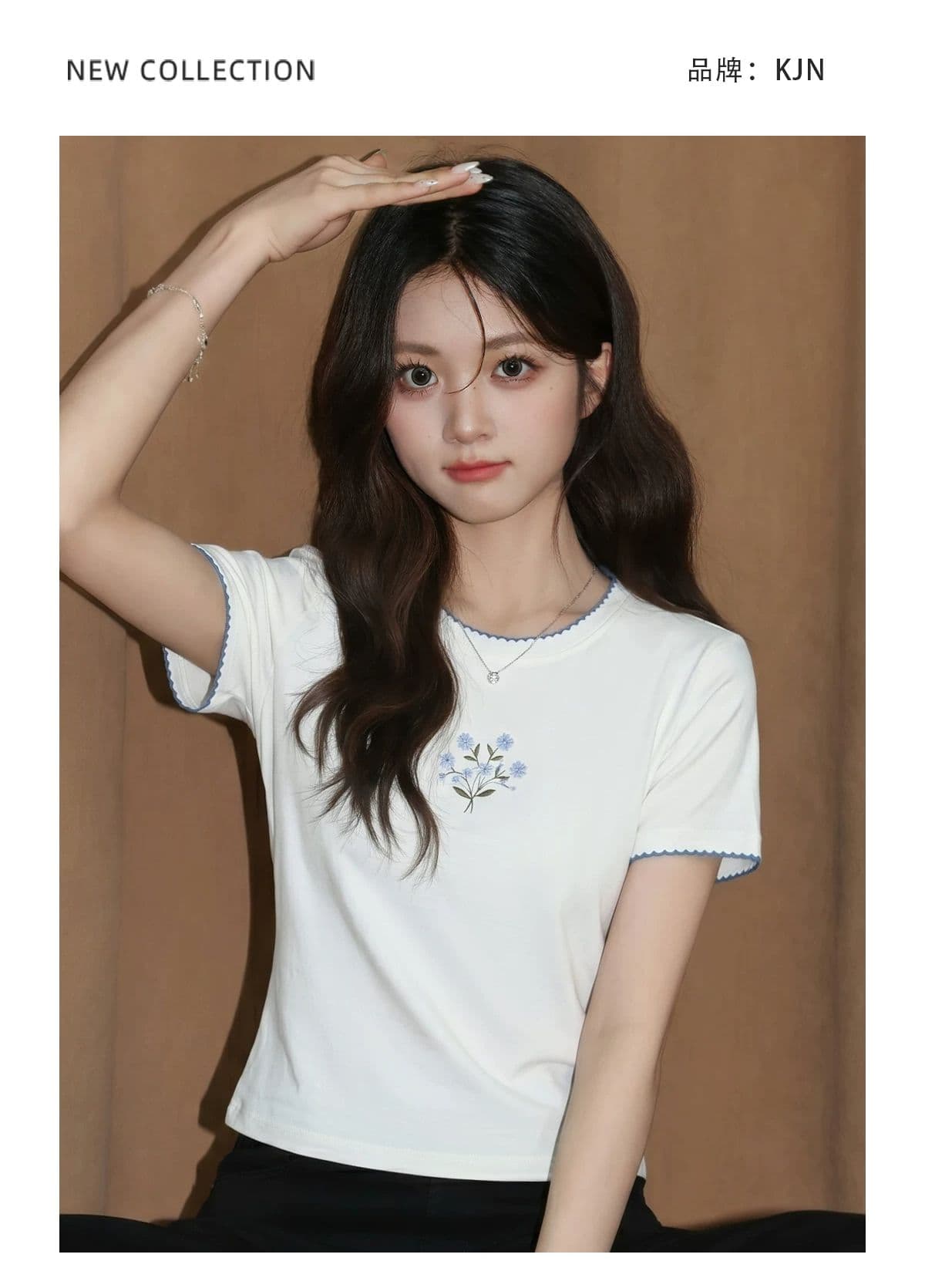 경관 그림 타이슨 원단 높은 품질 새로운 디자인 센스 화이트 라운드 넥 반팔 티셔츠 여성 여름 상세 이미지 7