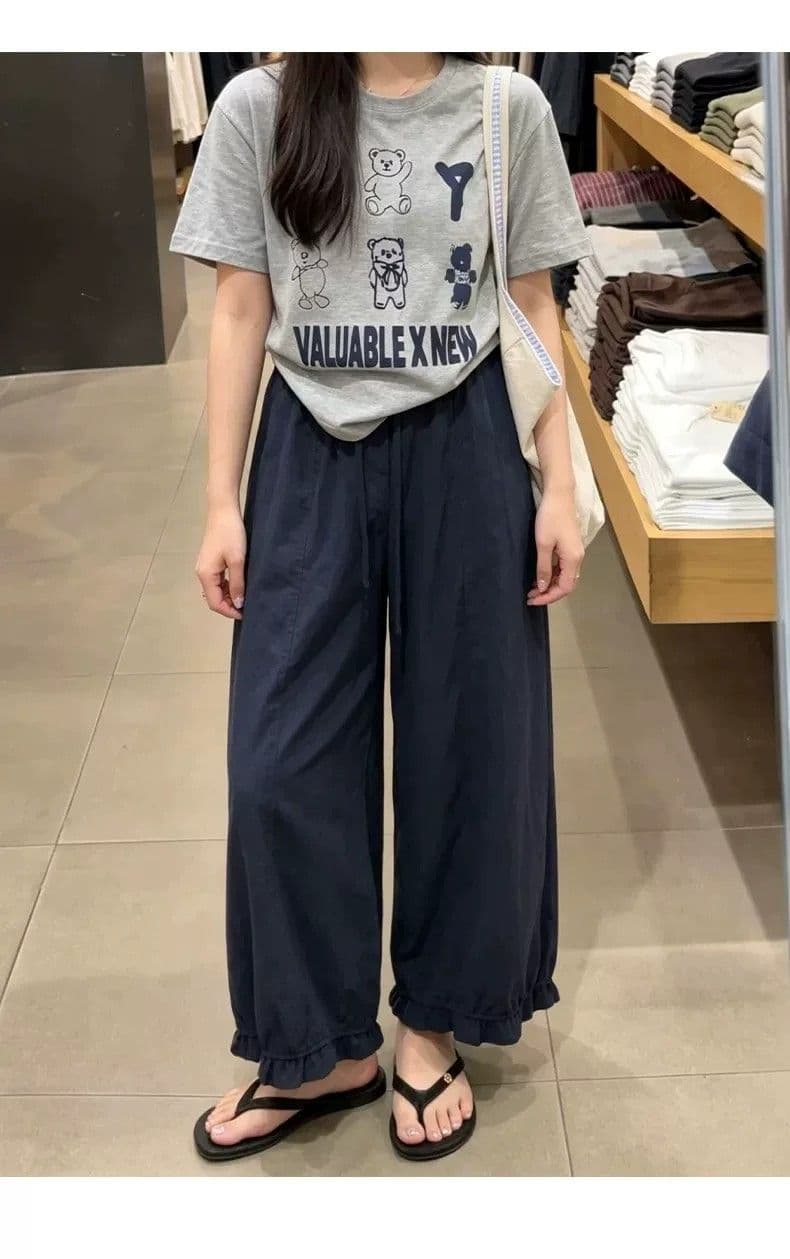 화이트 와이드 레깅스 바지 여름 얇은 스타일 9 포인트 배기 바지 여성 루즈핏 하이웨이스트 캐주얼 얼음 실크 속도 건조한 자외선 차단 바지 상세 이미지 8