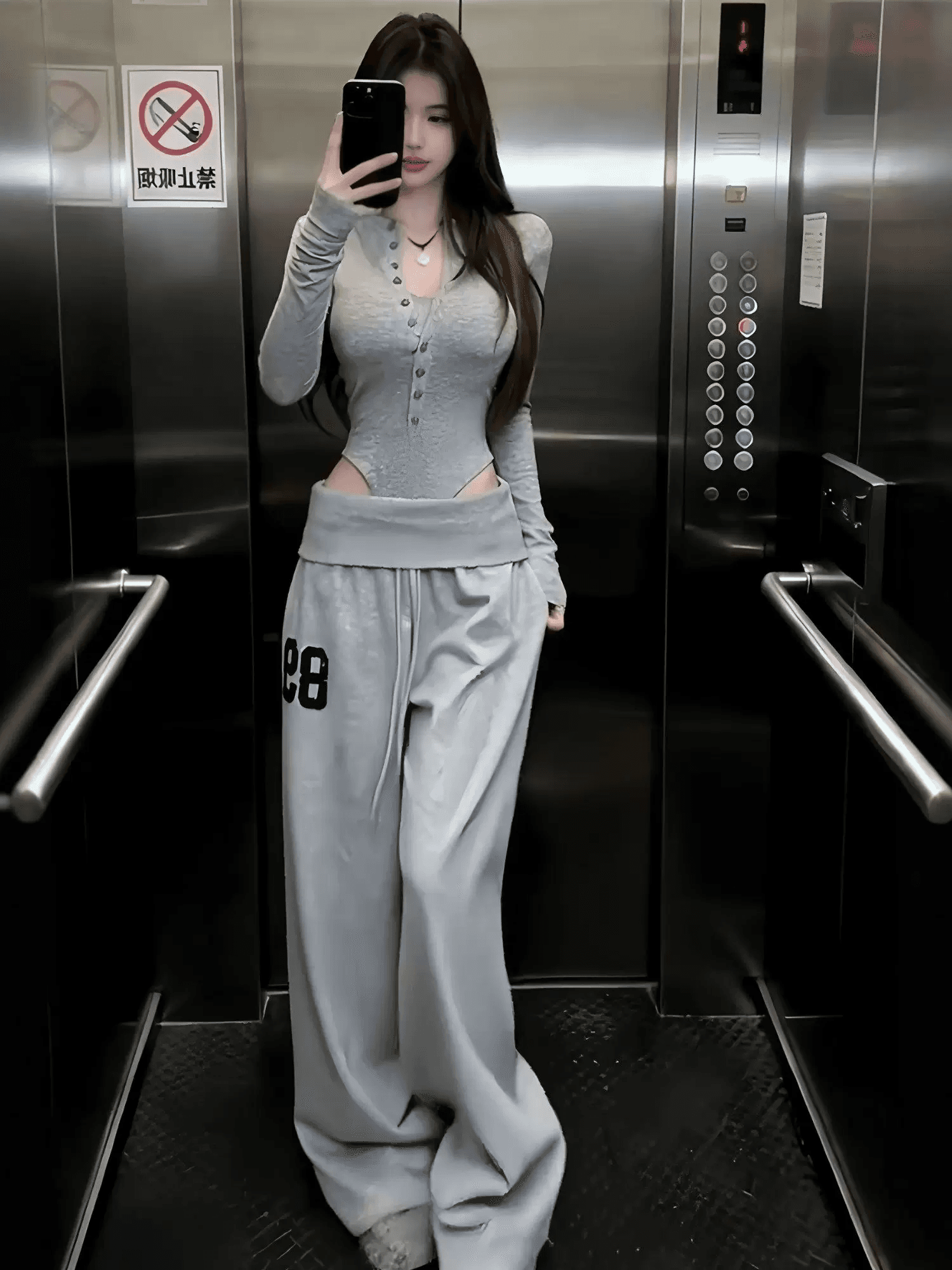 한 부서 레트로 빛 아시아 인 캐주얼 뒤집다 측면 89 루즈핏 캐주얼 다용도 봄 가을 허리밴드 넓은 다리 웨이 바지 여성 상세 이미지 5