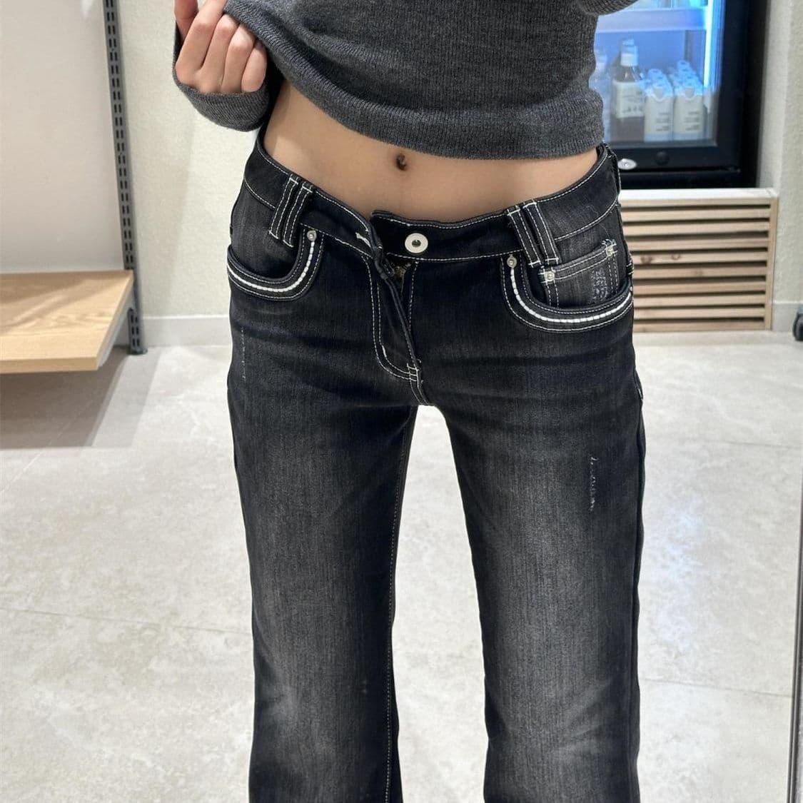 아메리칸 레트로 청바지 여성 부츠컷 핫걸 높음 거리 몸매 가꾸기 슬림해 보이는 넓은 다리 길이 바지 트렌디 이미지 4