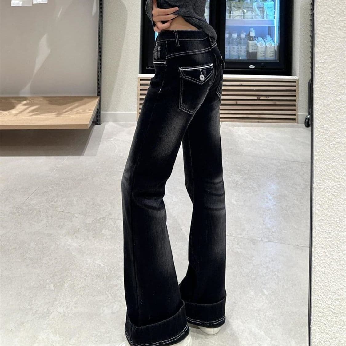 아메리칸 레트로 청바지 여성 부츠컷 핫걸 높음 거리 몸매 가꾸기 슬림해 보이는 넓은 다리 길이 바지 트렌디 이미지 2