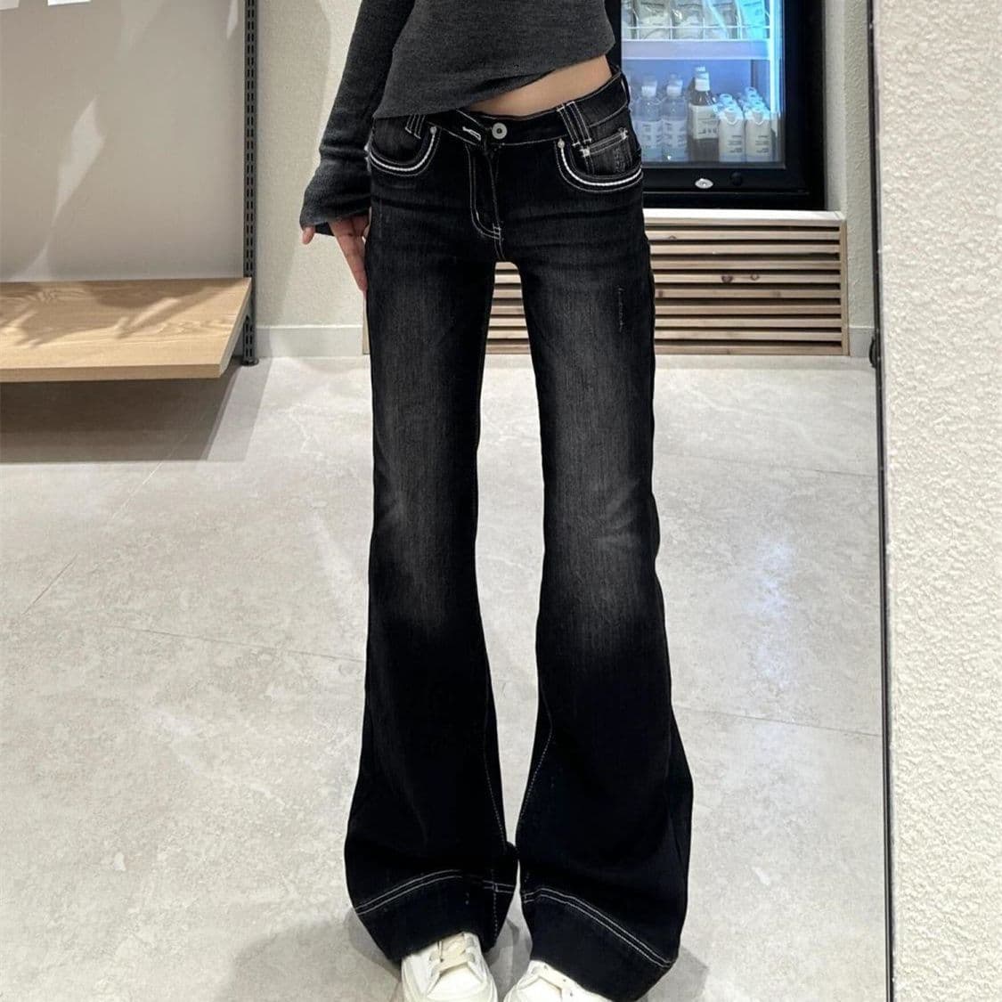 아메리칸 레트로 청바지 여성 부츠컷 핫걸 높음 거리 몸매 가꾸기 슬림해 보이는 넓은 다리 길이 바지 트렌디 상세 이미지 3