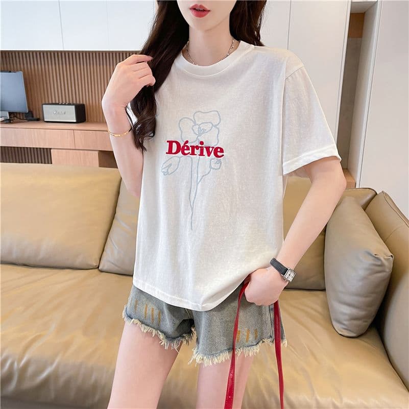 실사 라운드 넥 반팔 티셔츠 여성 새로운 프린트 싸움 자수 눈꽃 면 패션 맨위 여성 상세 이미지 9