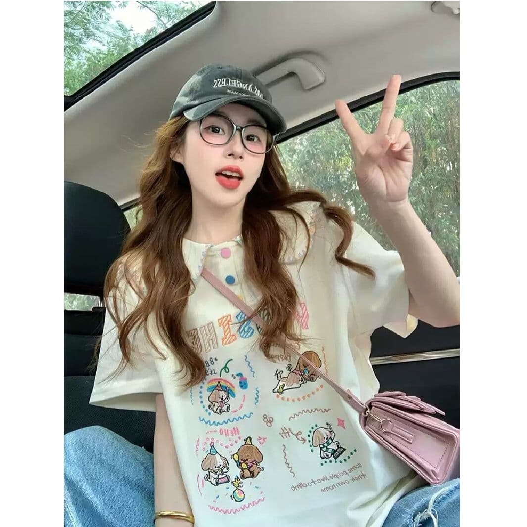 경관 그림 케이블 루오 Na 학원 스타일 폴로 칼라 반팔 티셔츠 여성 2026 새로운 폭발 여름 루즈핏 연령 감소 맨위 이미지 3