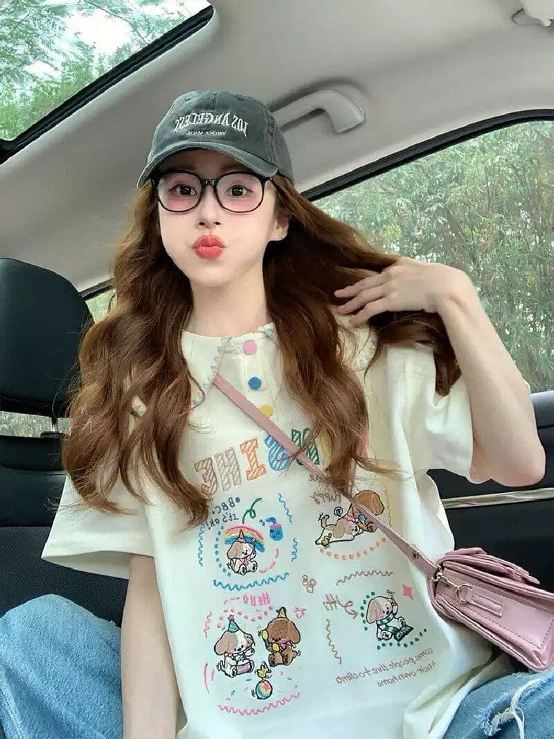 경관 그림 케이블 루오 Na 학원 스타일 폴로 칼라 반팔 티셔츠 여성 2026 새로운 폭발 여름 루즈핏 연령 감소 맨위 상세 이미지 5