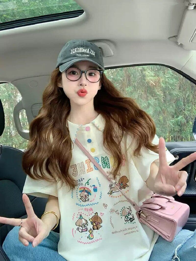 경관 그림 케이블 루오 Na 학원 스타일 폴로 칼라 반팔 티셔츠 여성 2026 새로운 폭발 여름 루즈핏 연령 감소 맨위 상세 이미지 6