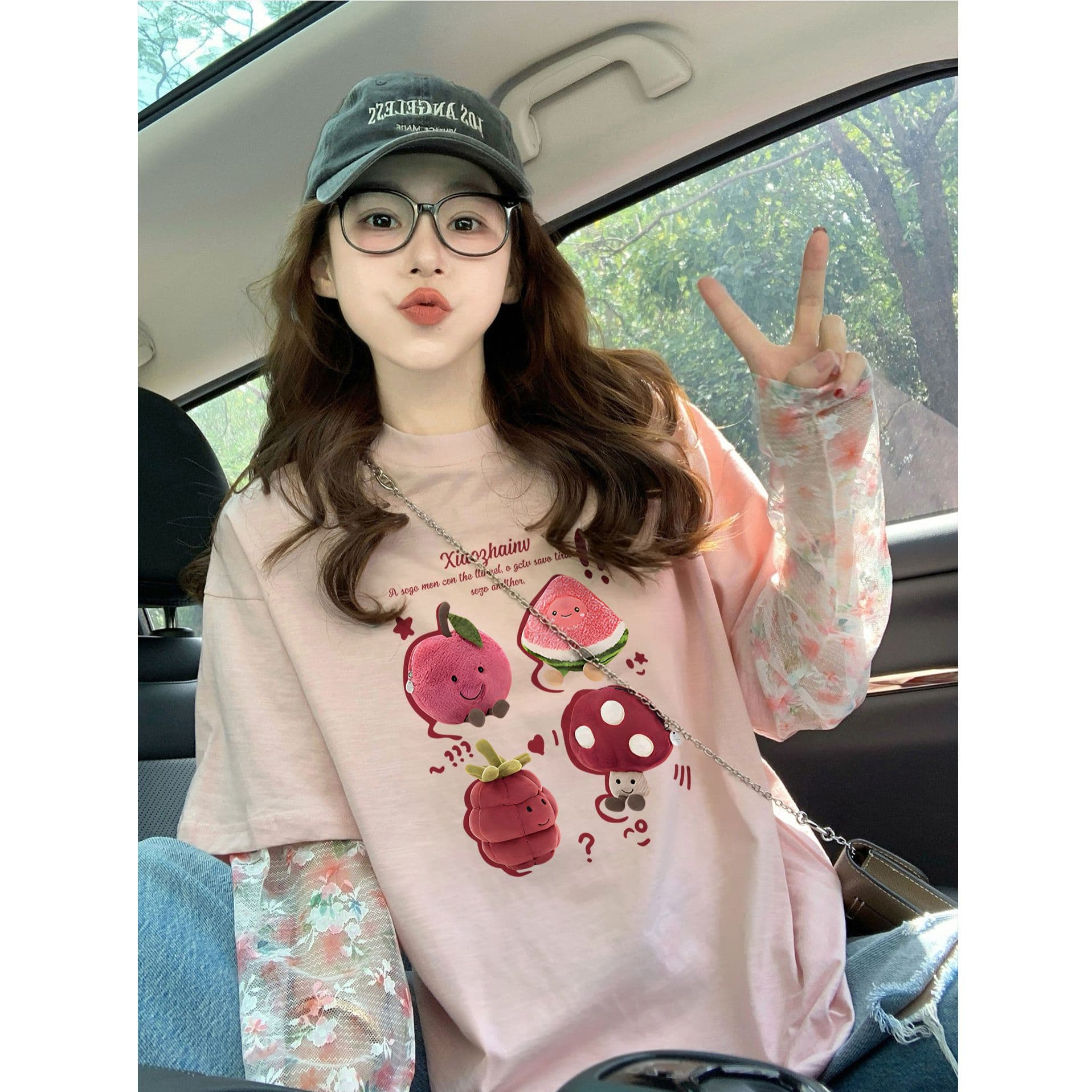 대나무 마디 순면 이후 패키지 칼라 망사 패치워크 페이크 레이어드 반팔 티셔츠 여성 2026 루즈핏 프린트 맨위 이미지 3