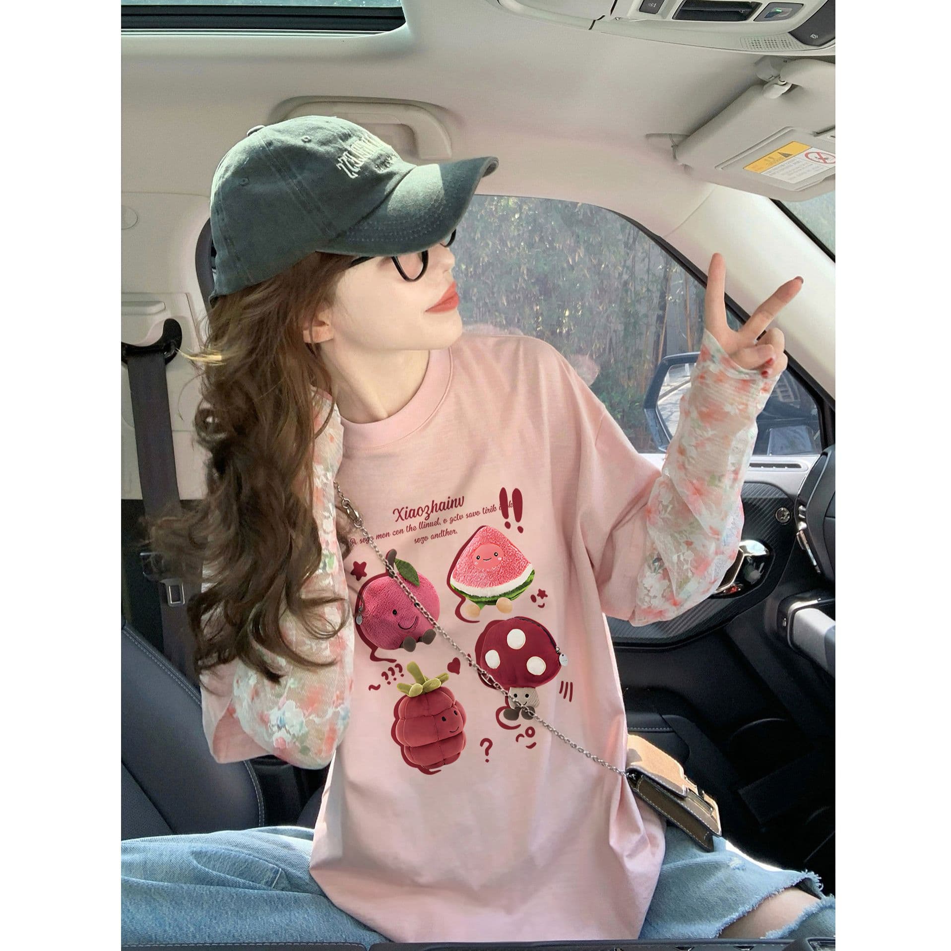 대나무 마디 순면 이후 패키지 칼라 망사 패치워크 페이크 레이어드 반팔 티셔츠 여성 2026 루즈핏 프린트 맨위 이미지 2