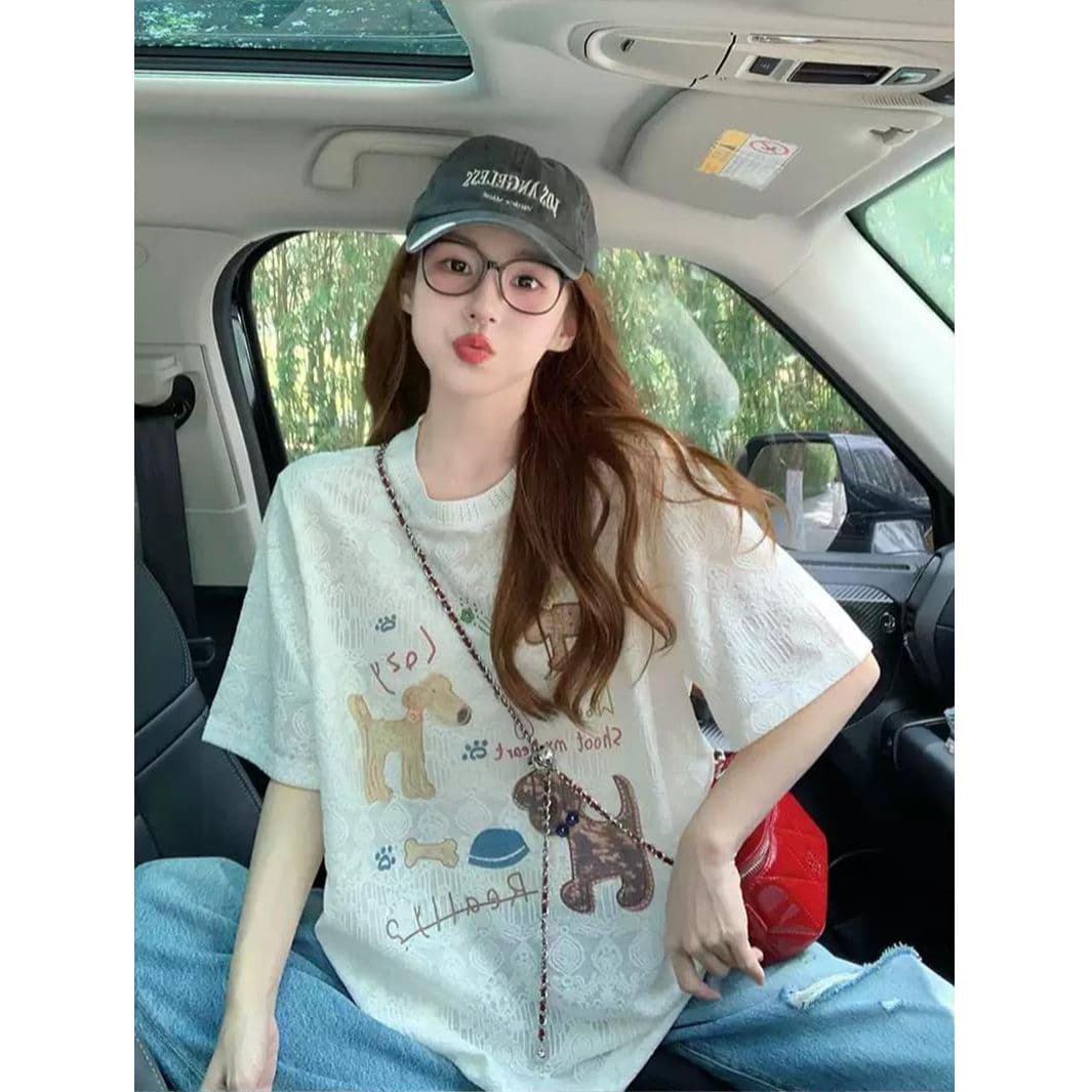 원본 원단 레이스 자카드 이후 패키지 칼라 반팔 티셔츠 여성 새로운 여름 루즈핏 맨위