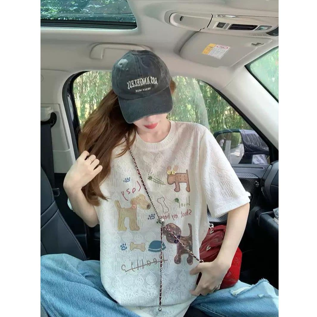 원본 원단 레이스 자카드 이후 패키지 칼라 반팔 티셔츠 여성 새로운 여름 루즈핏 맨위 이미지 3