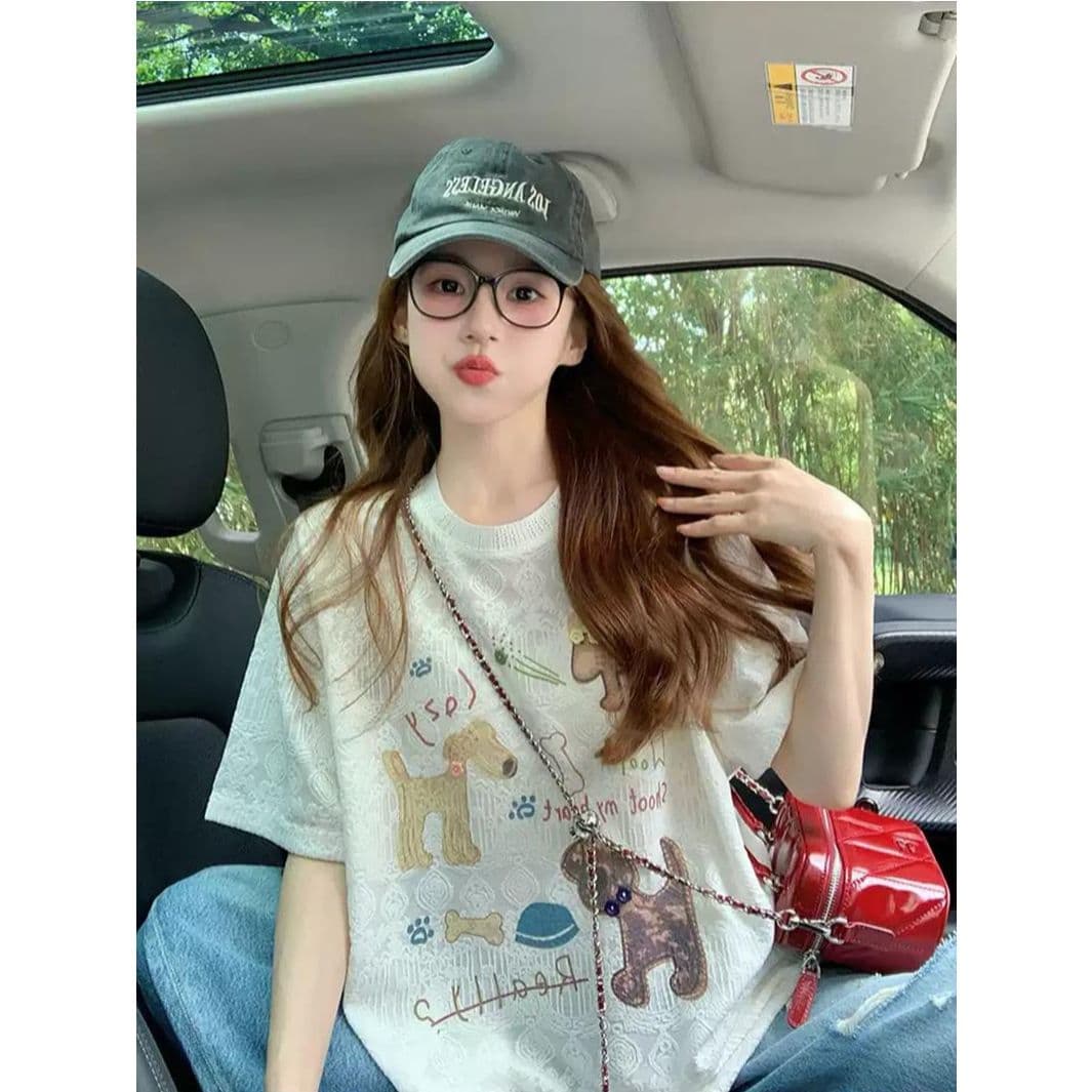원본 원단 레이스 자카드 이후 패키지 칼라 반팔 티셔츠 여성 새로운 여름 루즈핏 맨위 이미지 2