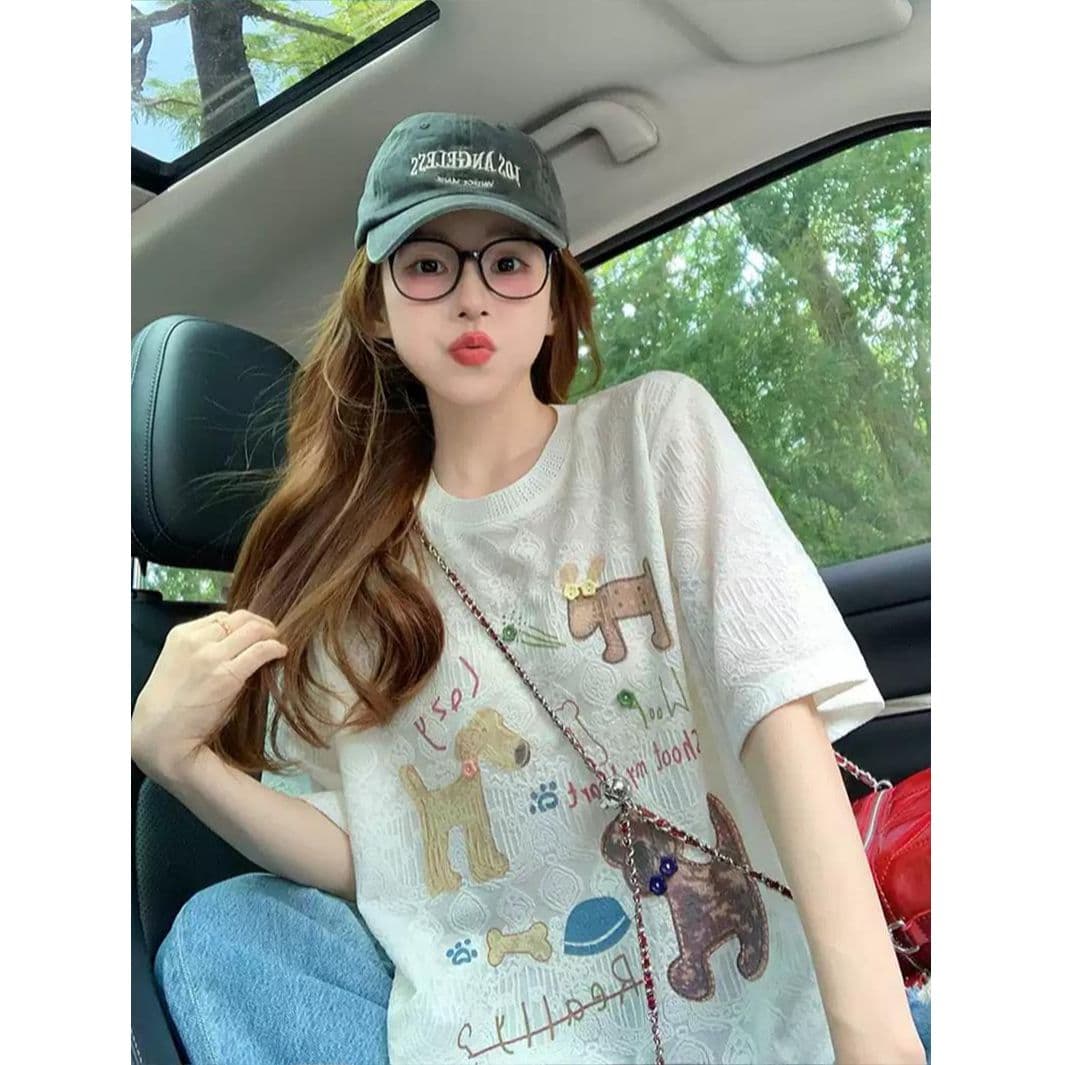 원본 원단 레이스 자카드 이후 패키지 칼라 반팔 티셔츠 여성 새로운 여름 루즈핏 맨위 이미지 4
