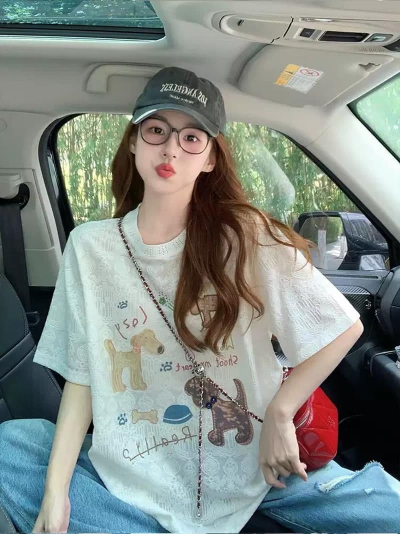 원본 원단 레이스 자카드 이후 패키지 칼라 반팔 티셔츠 여성 새로운 여름 루즈핏 맨위 상세 이미지 2