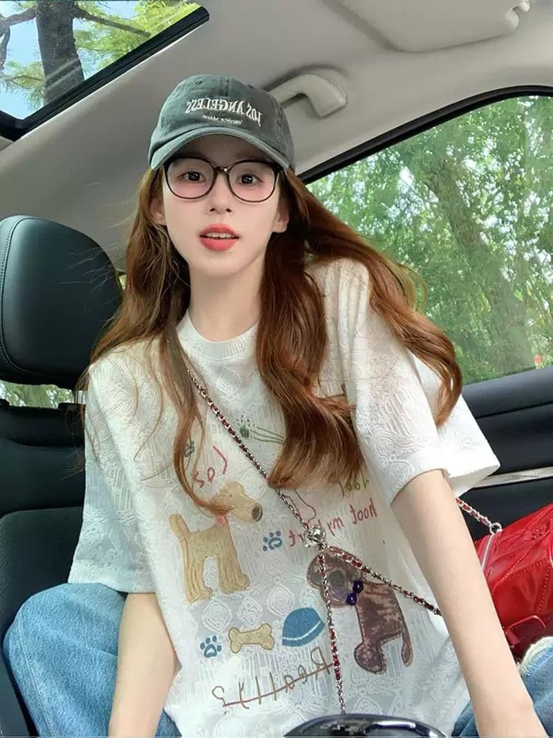 원본 원단 레이스 자카드 이후 패키지 칼라 반팔 티셔츠 여성 새로운 여름 루즈핏 맨위 상세 이미지 3