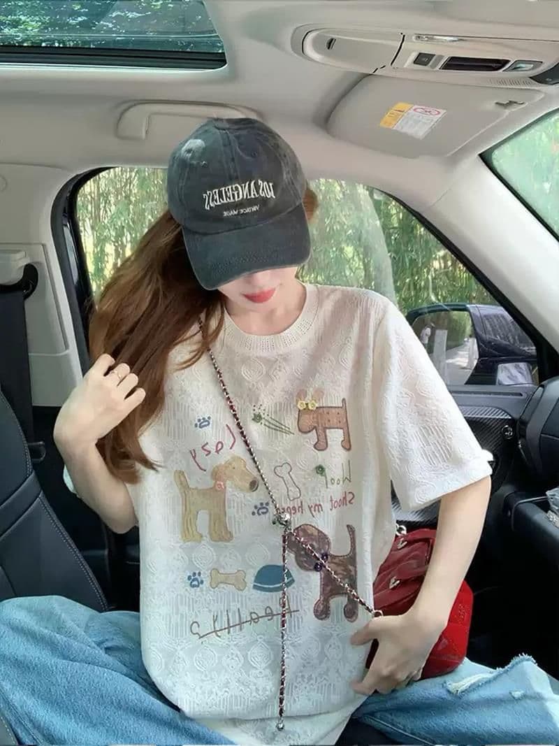 원본 원단 레이스 자카드 이후 패키지 칼라 반팔 티셔츠 여성 새로운 여름 루즈핏 맨위 상세 이미지 4