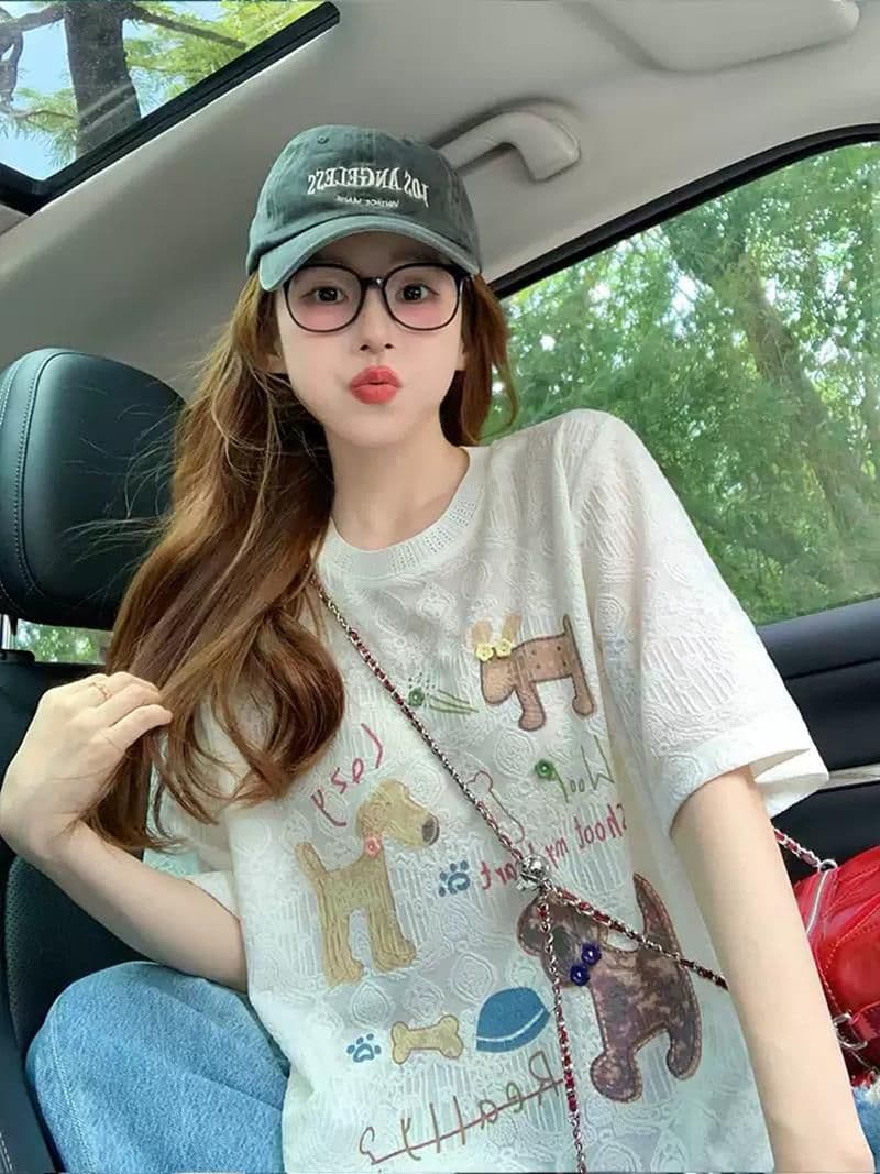 원본 원단 레이스 자카드 이후 패키지 칼라 반팔 티셔츠 여성 새로운 여름 루즈핏 맨위 상세 이미지 5