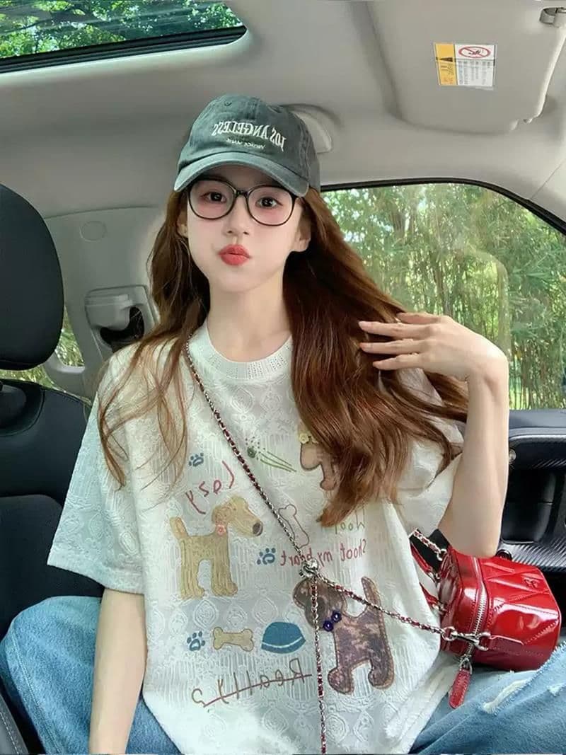 원본 원단 레이스 자카드 이후 패키지 칼라 반팔 티셔츠 여성 새로운 여름 루즈핏 맨위 상세 이미지 6