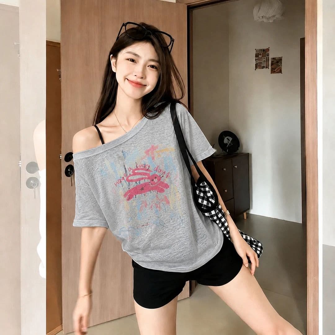 광저우 라이 경기 서울 눈꽃 얼음 차가운 면 165 그램 헝겊 차가운 미끄러짐 새는 어깨 반팔 티셔츠 이미지 4