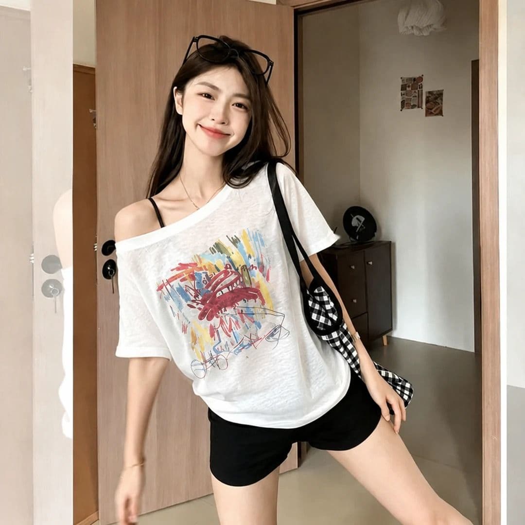 광저우 라이 경기 서울 눈꽃 얼음 차가운 면 165 그램 헝겊 차가운 미끄러짐 새는 어깨 반팔 티셔츠 상세 이미지 2