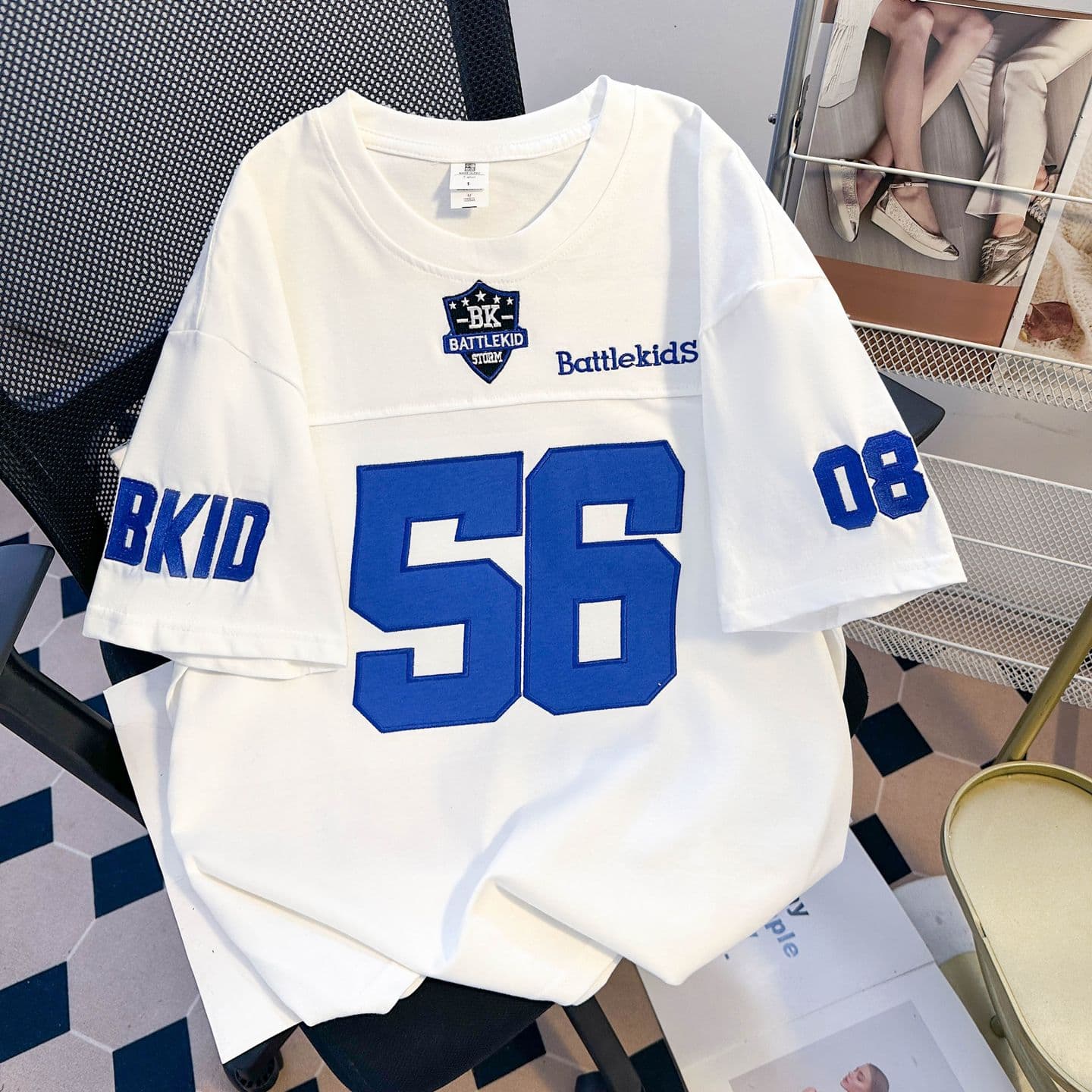 실사 더블 실 240 그램 순면 반팔 티셔츠 여성 여름 새로운 루즈핏 자수 라운드 넥 맨위 상세 이미지 2