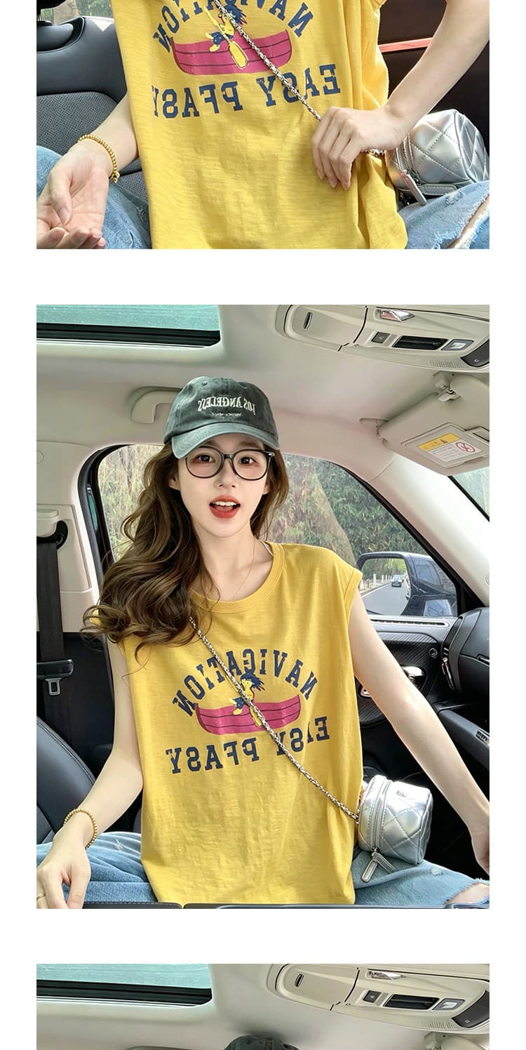 경관 그림 대나무 마디 면 반팔 티셔츠 여성 의류 여름 새로운 디자인 센스 루즈핏 작은 샤넬 스타일 민소매 라운드 넥 맨위 상세 이미지 18
