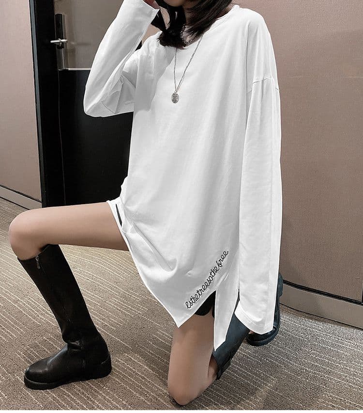 실사 이후 패키지 칼라 순면 긴팔 티셔츠 여자 중간 롱 코트 인사이드 가져 가라. 기본 셔츠 De 플러시 두꺼운 봄 가을 겨울 상세 이미지 10