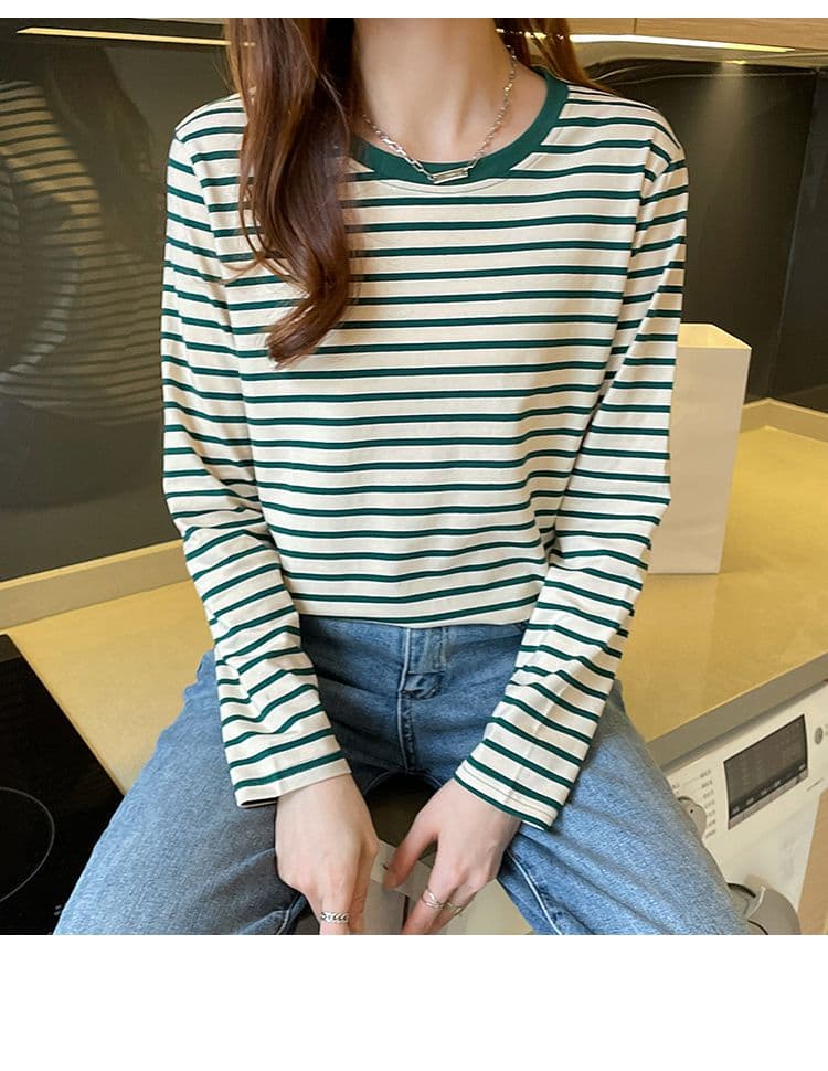 실사 이후 패키지 칼라 순면 티셔츠 여성 의류 긴팔 스트라이프 봄 가을 2026 년 새로운 루즈핏 기본 셔츠 상세 이미지 11