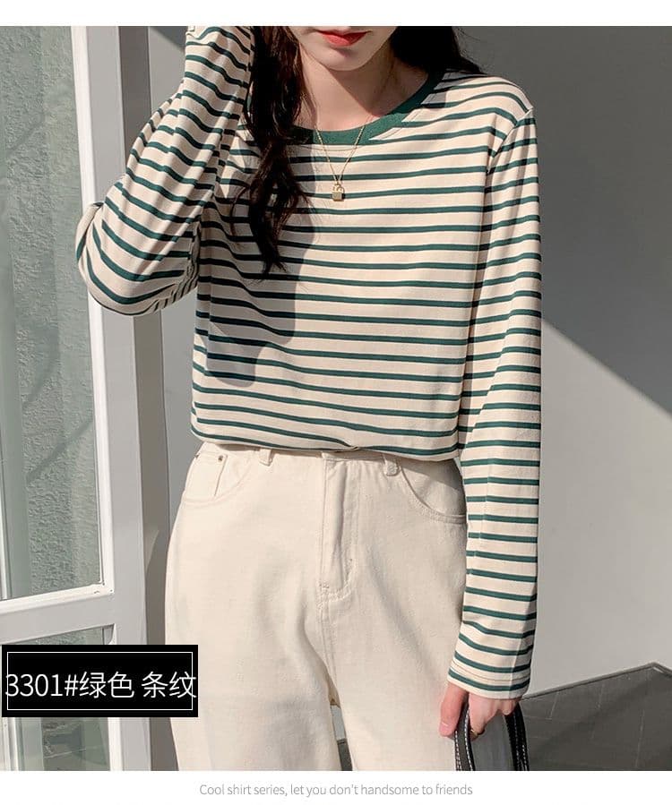 실사 이후 패키지 칼라 순면 티셔츠 여성 의류 긴팔 스트라이프 봄 가을 2026 년 새로운 루즈핏 기본 셔츠 상세 이미지 12