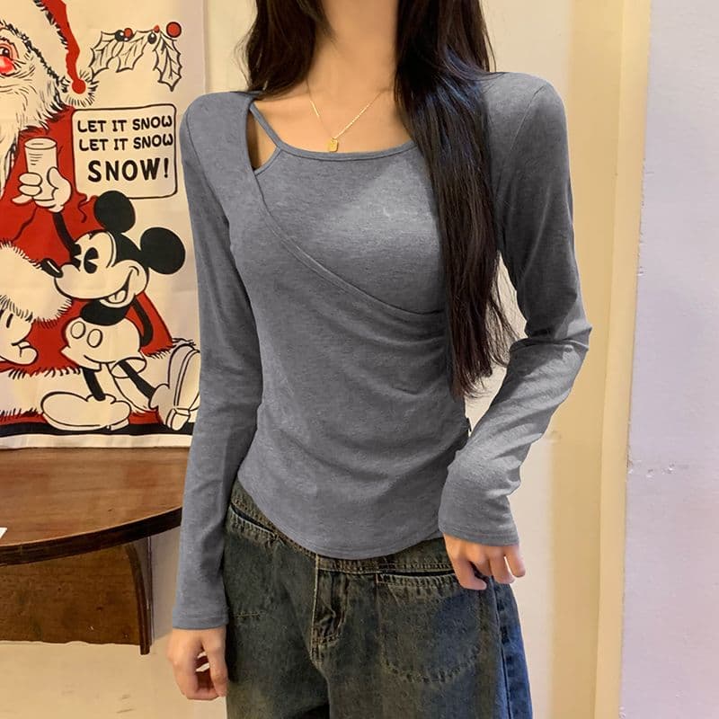 실사 260 그램 모달 리브 긴팔 티셔츠 여성 의류 봄 가을 겨울 기본 셔츠 인사이드 가져 가라. 불규칙 이미지 2